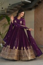 Wine-Faux-Blooming-Embroidered-Gown-with-Zari-&amp;-Sequin-Work-+-Dupatta-3