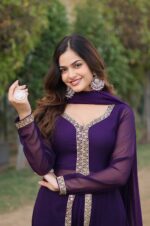 Wine-Georgette-Anarkali-kurta-Set-with-Embroidered-and-Dupatta