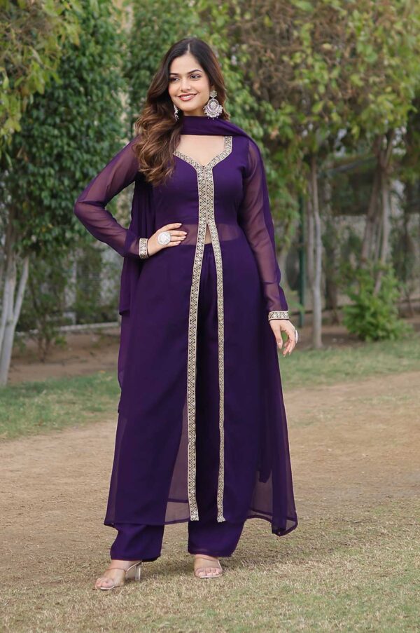 Wine Georgette Anarkali kurta Set with Embroidered and Dupatta