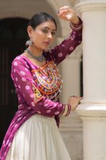 Wine-Kora-Cotton-Lehenga-with-Bandhani-Kutchi-Work-Kurti-Set