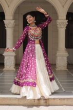 Wine-Kora-Cotton-Lehenga-with-Bandhani-Kutchi-Work-Kurti-Set-3