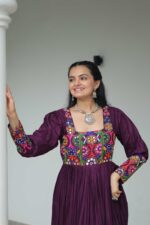 Wine-Kutchi-Gamthi-Embroidered-Perot-Green-Gown-2