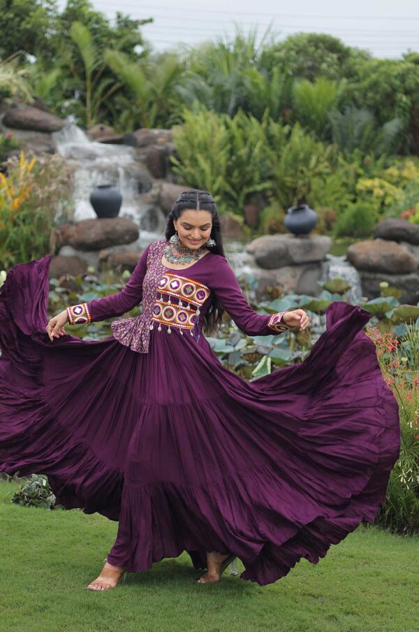 Wine Kutchi Gamthi Embroidered Reyon Gown