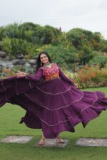 Wine-Kutchi-Gamthi-Embroidered-Reyon-Gown-with-Mirror-Work-&amp;-Gota-Patti-Lace2