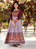 Wine Patola Print Pashmina Silk Gown – Traditional Festive Designer Gown for Women