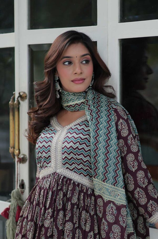 Wine Pure Cotton Anarkali Suit with Dupatta – Bold Elegance & All-Day Comfort