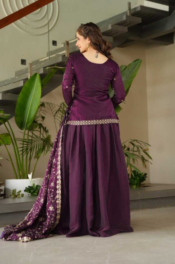 Wine Sharara Suit Set – Beads & Zari Embroidery | Fendy Fabric