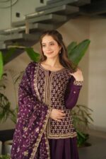Wine-Sharara-Suit-Set-–-Beads-&-Zari-Embroidery-3