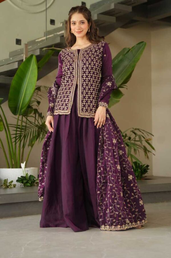 Wine Sharara Suit Set – Beads & Zari Embroidery | Fendy Fabric