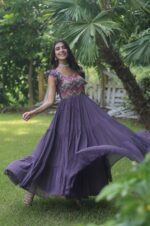 Wine-Star-Georgette-Gown-with-Heavy-Beaded-&amp;-Sequin-Work-and-Ruffled-Hem-4