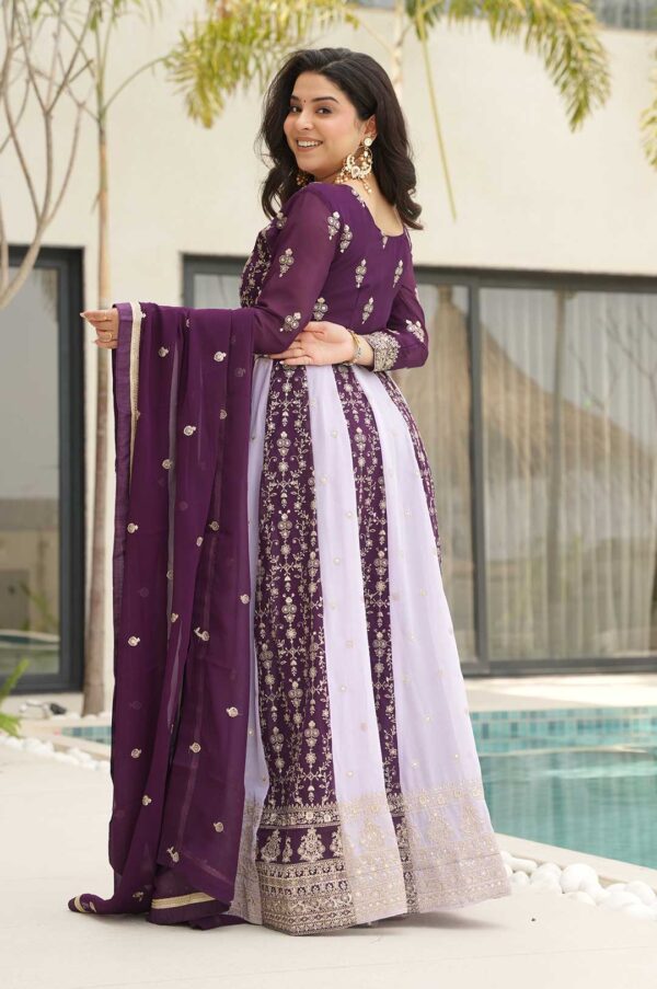 Wine Zari Embroidered Faux Blooming Gown with Dupatta