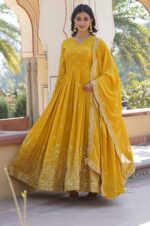 Yellow-Georgette-Gown-with-Gold-Embroidery-&amp;-Sequence-Work-and-Dupatta-4