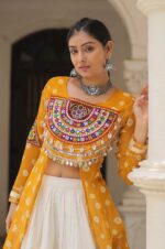 Yellow-Kora-Cotton-Lehenga-with-Bandhani-Kutchi-Work-Kurti-Set