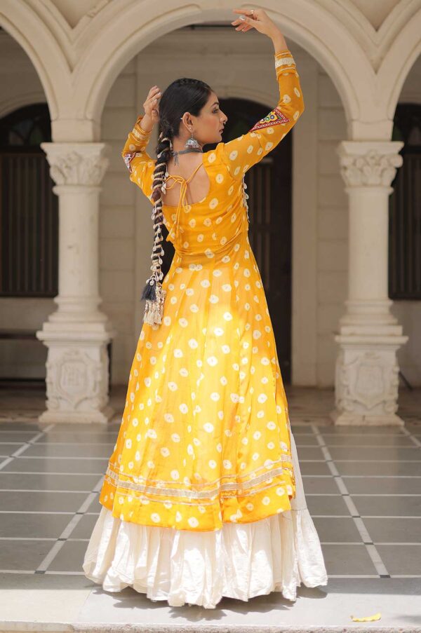 Yellow Kora Cotton Lehenga with Bandhani Kutchi Work Kurti Set