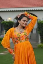 Yellow-Kutchi-Gamthi-Embroidered-Perot-Green-Gown