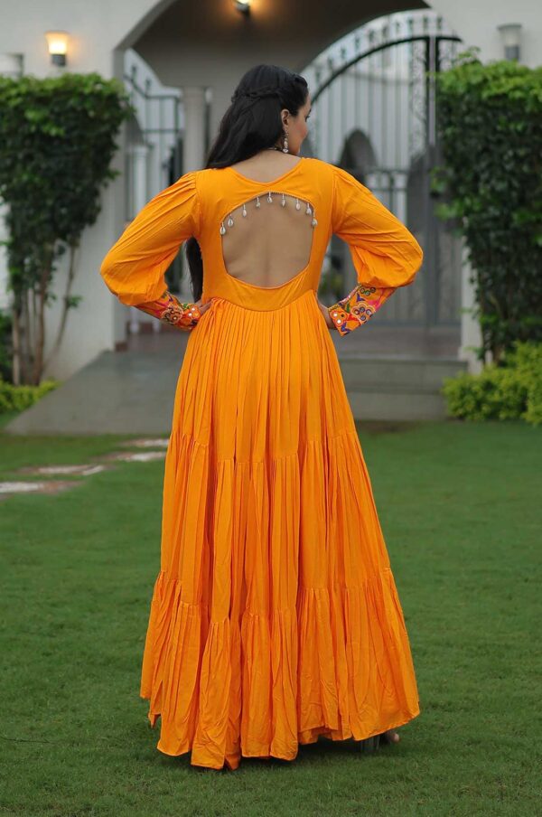 Yellow Kutchi Gamthi Embroidered Perot Green Gown