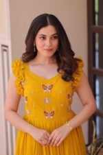 Yellow-Radiant-Faux-Blooming-Gown-with-Sequins-&amp;-Multi-Thread-Embroidery