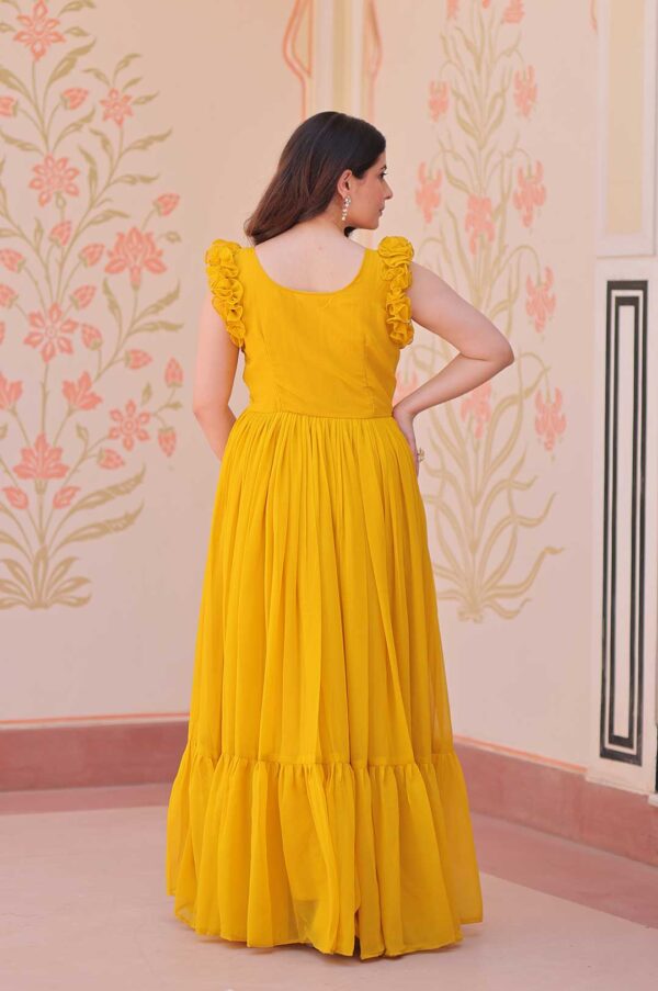 Yellow Radiant Faux Blooming Gown with Sequins & Multi-Thread Embroidery