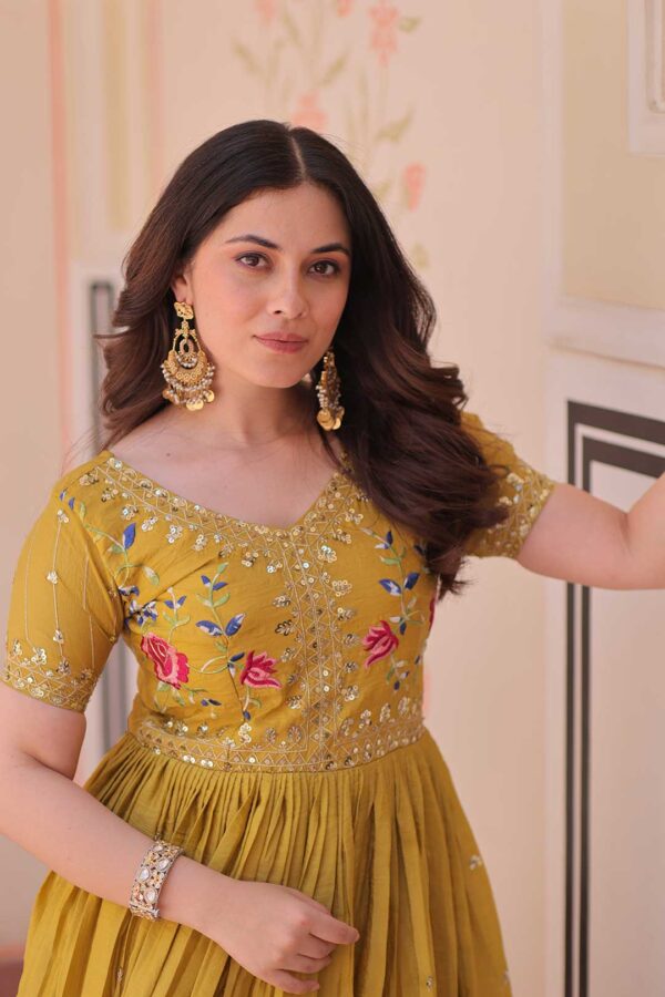 Yellow Sparkling Gold Crush Gown with Multi-Thread Embroidery, Zari & Sequins Work