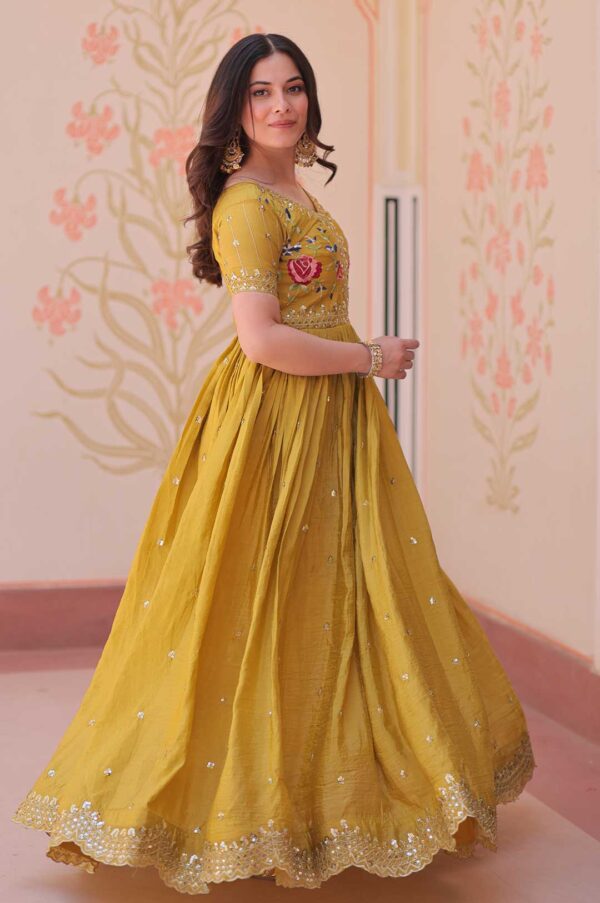 Yellow Sparkling Gold Crush Gown with Multi-Thread Embroidery, Zari & Sequins Work