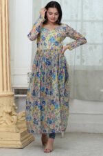 Yellow-with-Blue-Blossom-Vibe-–-Fox-Georgette-Floral-Digital-Print-Kurti-3