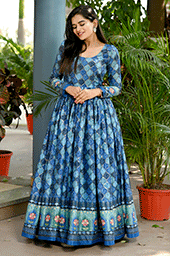 Blue Chinnon Sequins Gown – Elegant Full Stitch Anarkali Style