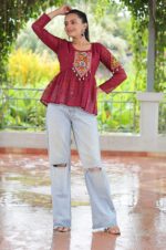 maroon-Georgette-Schiffli-Peplum-Top-with-Kutchi-Gamthi-Patch-Work-2