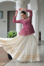 maroon-Top-&amp;-Cream-Kora-Cotton-Lehenga-Set.-3