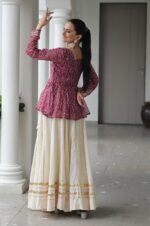 maroon-Top-&amp;-Cream-Kora-Cotton-Lehenga-Set.2