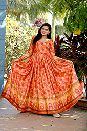 Orange Chinnon Sequins Gown – Festive Flair with Elegant Finish