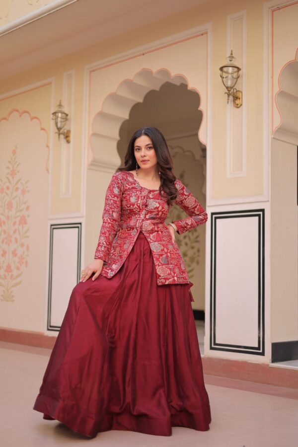 Designer Full-Stitched Simmer Vichitra Lehenga with Jequard Blouse