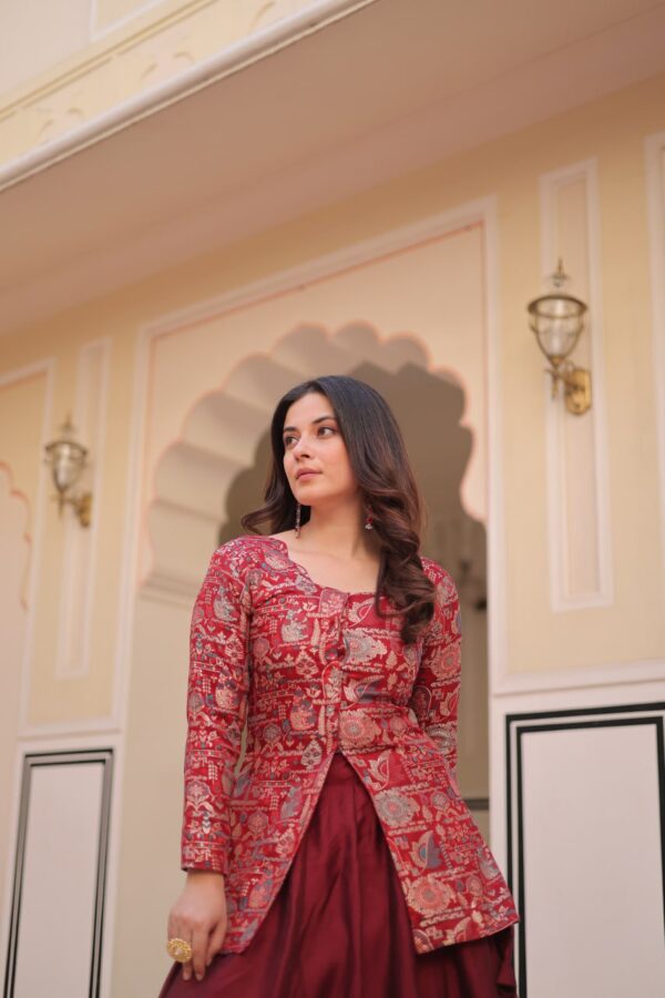 Designer Full-Stitched Simmer Vichitra Lehenga with Jequard Blouse