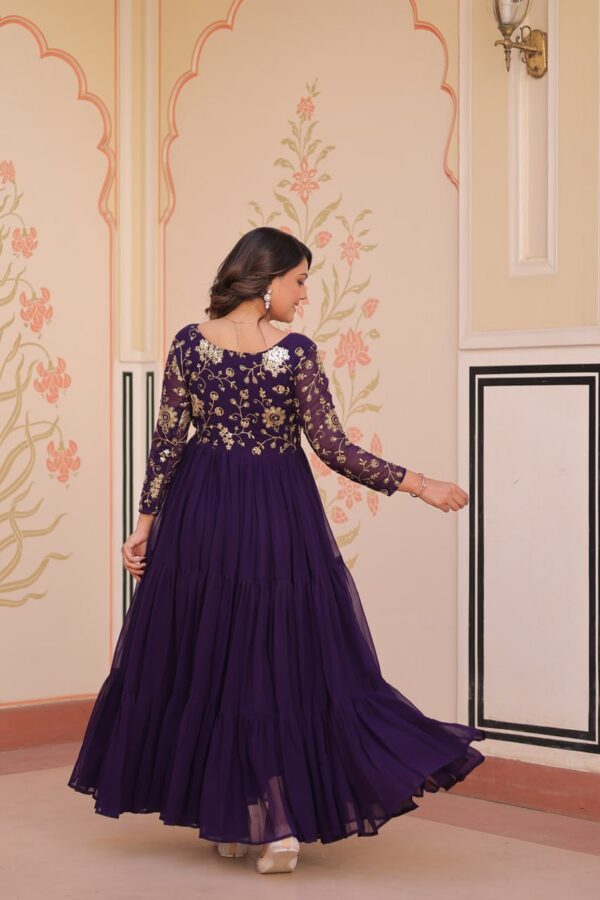 Royal Purple Embroidered Faux Blooming Gown