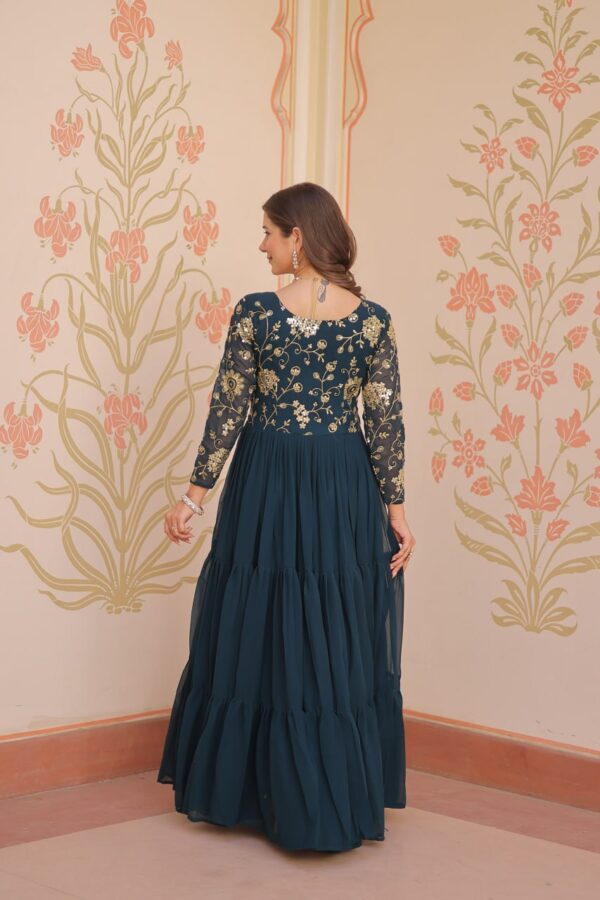 Elegant Rama Green Embroidered Faux Blooming Gown