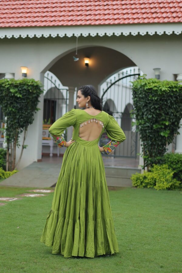 Kutchi Embroidered Rayon Flare Gown – Parrot Green