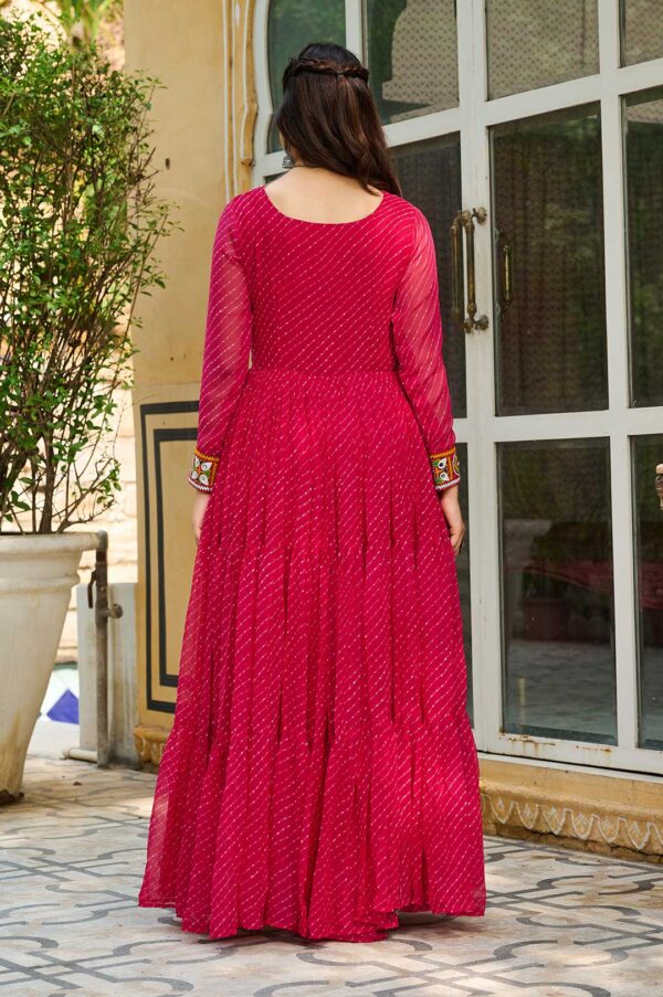 Pink Laheriya Gown with Kutchi Embroidery – Royal Garba Glamour