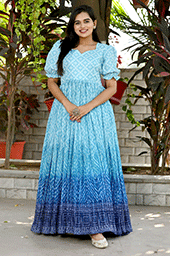 Sky Blue Maslin-Chinnon Gown – A Breath of Ethnic Freshness