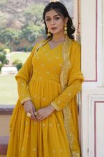 vYellow-Georgette-Gown-with-Gold-Embroidery-&amp;-Sequence-Work-and-Dupatta