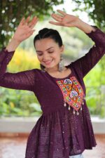 wine-Georgette-Schiffli-Peplum-Top-with-Kutchi-Gamthi-Patch-Work2