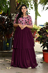 Wine Faux Blooming Double Flair Gown – Style that Twirls with Grace