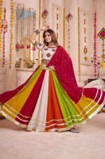 Beige-&amp;-Red-Viscose-Cotton-Lehenga-Choli-with-Multi-Color-Mirror-Embroidery-&amp;-Dupatta-3