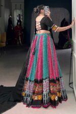 Black-&amp;-Multi-Colored-Bandhani-Print-Lehenga-Choli-With-Mirror-Work-Border