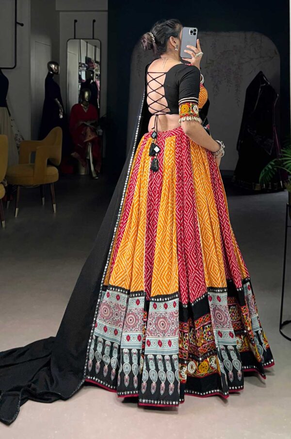 Black & Multi-Colored Lehenga Choli With Bandhani Print With Detailed Border