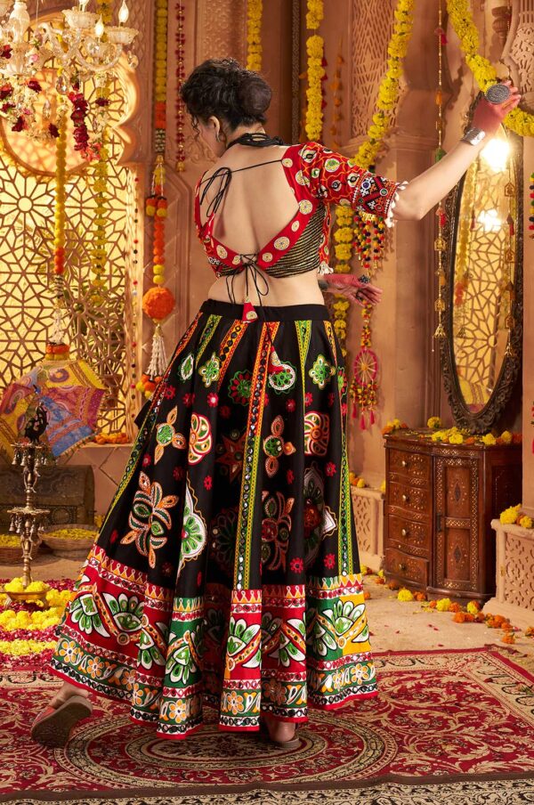 Black & Red Organic Cotton Navratri Lehenga Choli with Aari & Foil Work