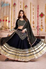 Black-Viscose-Cotton-&amp;-Chanderi-Jacquard-Lehenga-Choli-with-Gamthi-Lace,-Lampi-Border-&amp;-Hand-Ribbon-Dupatta3