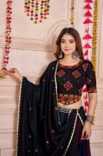 Black-Viscose-Cotton-Lehenga-Choli-with-Multi-Color-Mirror-Work-&amp;-Embroidered-Dupatta