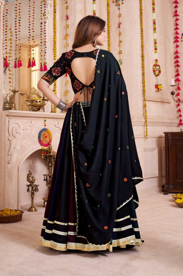 Black Viscose Cotton Lehenga Choli with Multi-Color Mirror Work & Embroidered Dupatta