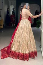 Cream-&amp;-Red-Tasar-Silk-Bandhej-2