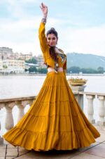 Designer-Pure-Rayon-Lehenga-with-Mirror-Gamthi-Work-Blouse-&-Koti-3