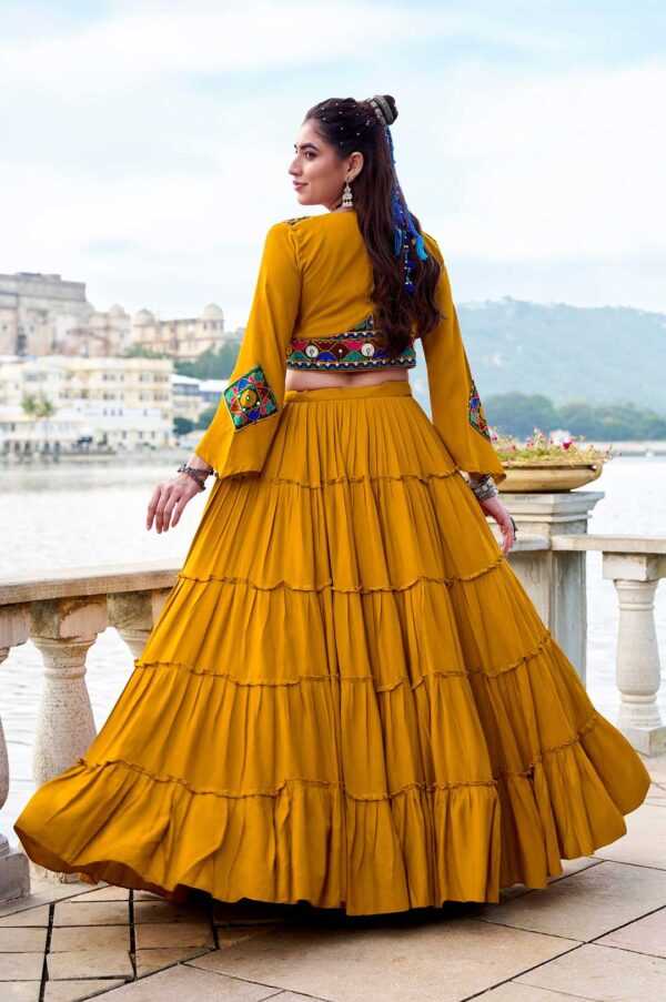 Designer Pure Rayon Lehenga with Mirror Gamthi Work Blouse & Koti